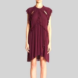 IRO Aya Ruffle Frilly Dress Garnet Red XS